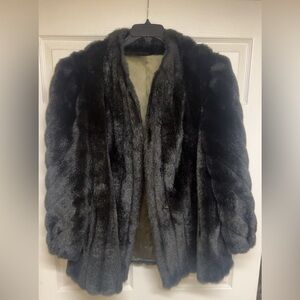 Vintage Elegant Black Faux Fur Coat L-XL